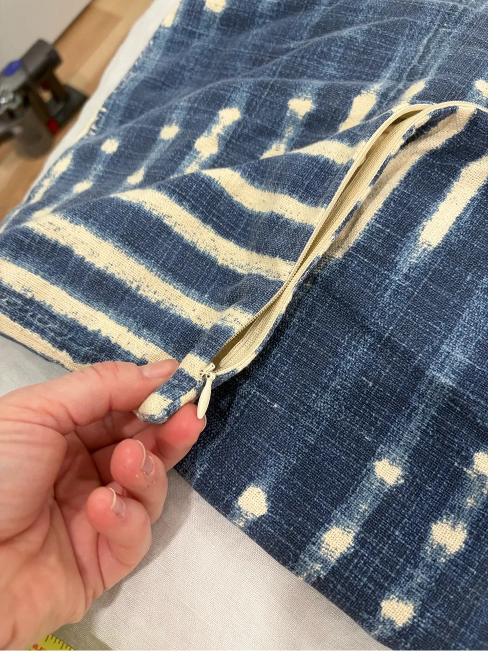 Pottery Barn Indigo and Cream Striped Cotton Euro Sham, set of 2